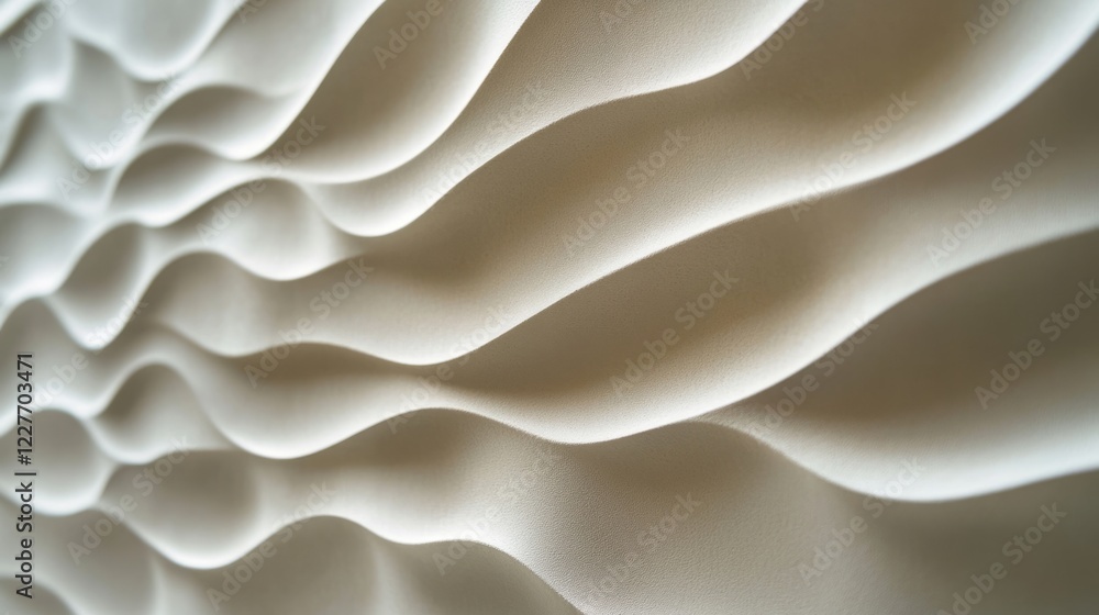 Poster textured wall panel design in contemporary interior showcasing a neutral color palette with soft, fl