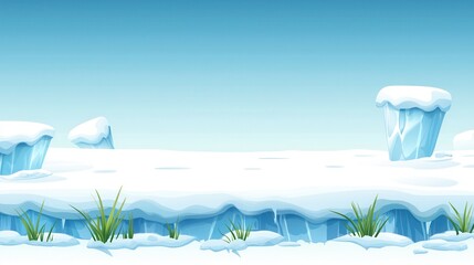 Enchanting cartoon icy landscape with grass patches digital artwork bright environment vibrant viewpoint fantasy concept