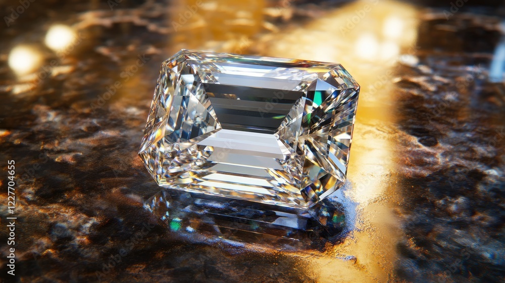 Poster sparkling diamond gemstone on a reflective surface showcasing luxury and elegance in a well-lit envi
