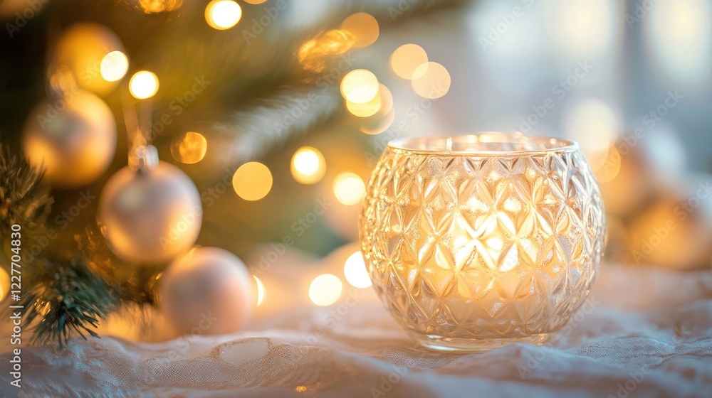 Aufkleber elegant bokeh effect of soft glowing lights and candle on a golden background creating a warm festiv