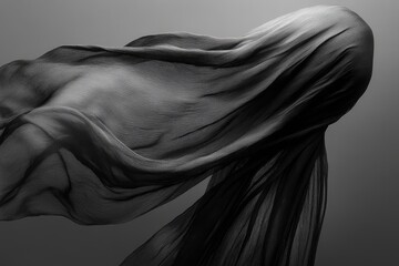 Dark fabric gracefully forms an abstract, ghostly figure