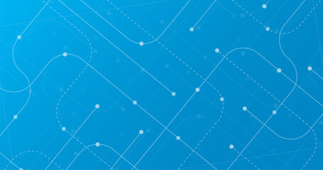 circuit network lines with circles in end paths in blue background template 