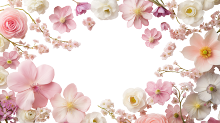 Luxurious floral border with pastel pink blossoms image isolated transparent. Cherry blooms roses cut out photo. Elegant decor. Wedding invitation cutout element object photography