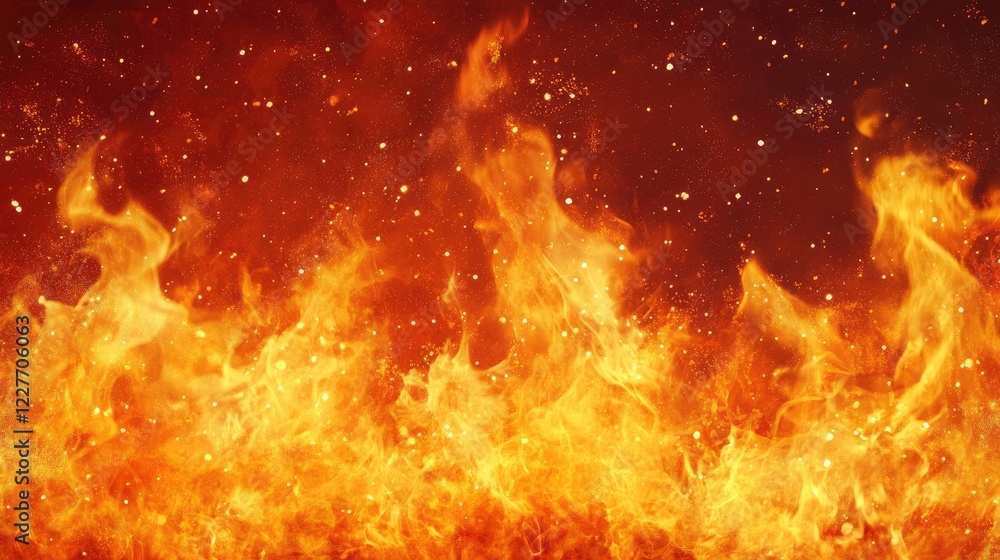 Poster vibrant flames abstract background in fiery red and orange with sparkling elements for dynamic visua