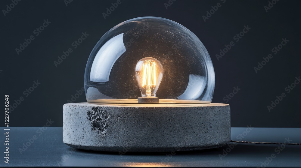 Poster elegant glass dome lamp on robust concrete base with inline switch for modern and stylish home decor