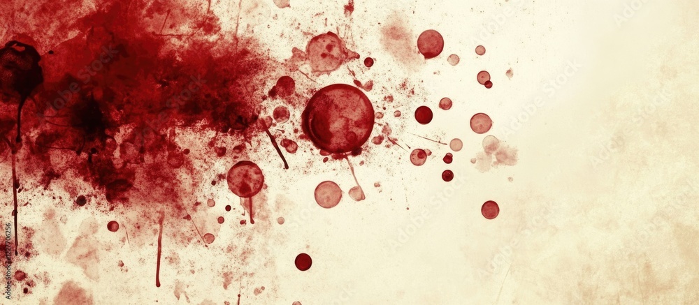 Poster red grunge style background with textured splashes and empty space for custom copy or design element