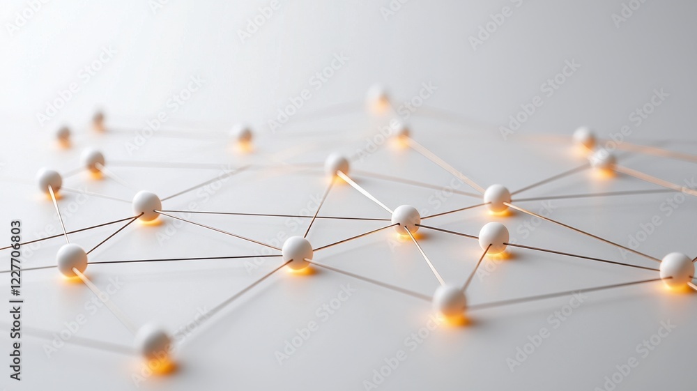 Poster a network of glowing nodes connected by threads, symbolizing communication, technology, and intercon