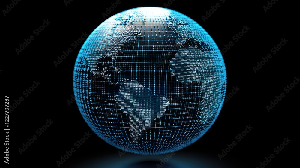 Poster a glowing, digital globe with a grid pattern representing a modern, interconnected world against a d