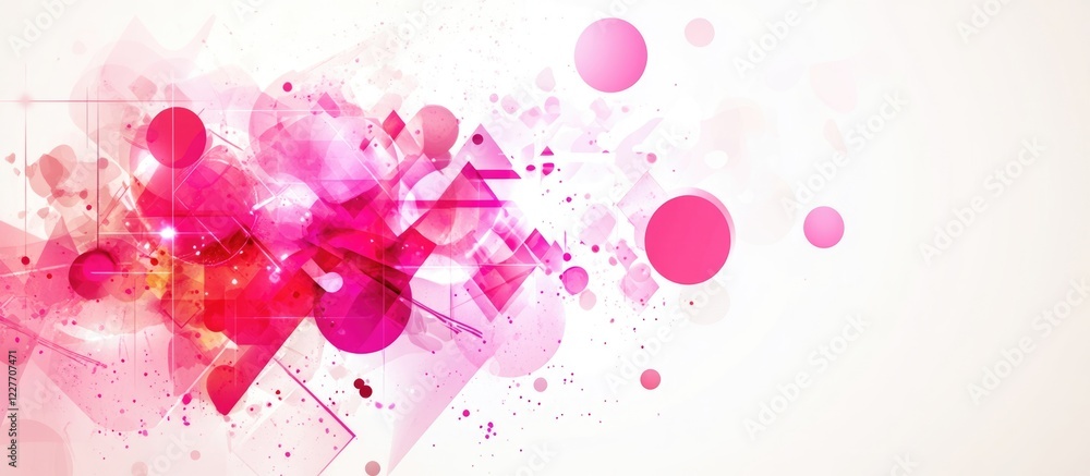 Poster bright geometric background with pink shapes including circles diamonds and triangles featuring ampl