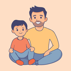 Cute Father And Son Sitting Together vector illustration 