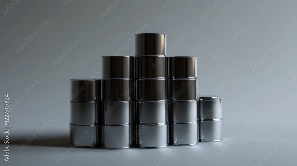 Poster modern arrangement of metallic cylinders in a sleek stepwise formation showcasing industrial design 