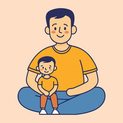 Cute Father And Son Sitting Together vector illustration 