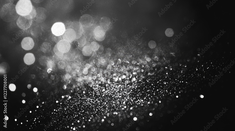 Poster Silver glitter texture with a blurred light background creating a soft bokeh effect ideal for festive and decorative themes.