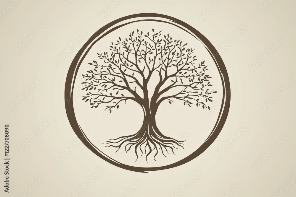 Poster tree of life with intricate roots symbolizing connection and growth in natural design. generative ai