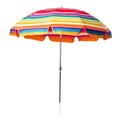 Obraz premium Colorful Striped Beach Umbrella Against Black Background