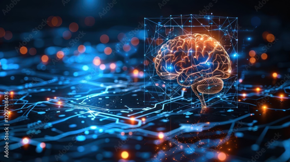 Aufkleber abstract representation of a glowing brain within a digital network, illustrating ai technology