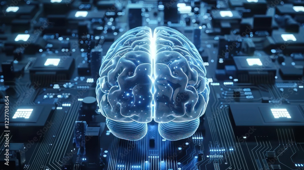 Poster futuristic digital brain concept on a circuit board, symbolizing artificial intelligence and technol