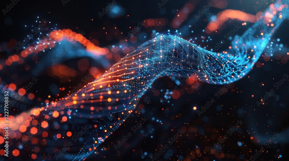 Aufkleber abstract visualization of flowing digital waves with glowing particles in a dark space backdrop
