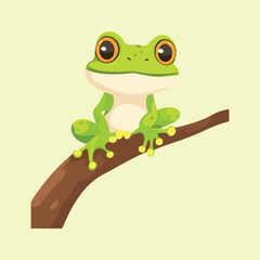 A cartoon frog on a branch vector illustration 