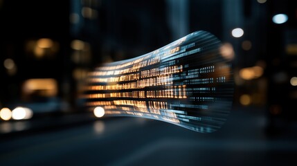 Futuristic digital data stream in motion, illustrating advanced technology concepts, artificial intelligence, and innovative software solutions for business.