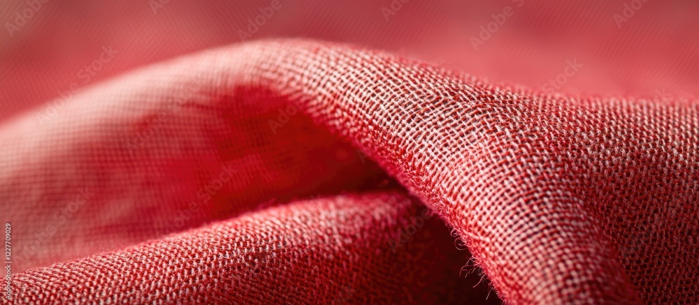 Poster textured red fabric with layered folds under studio lighting providing ample empty space for design 