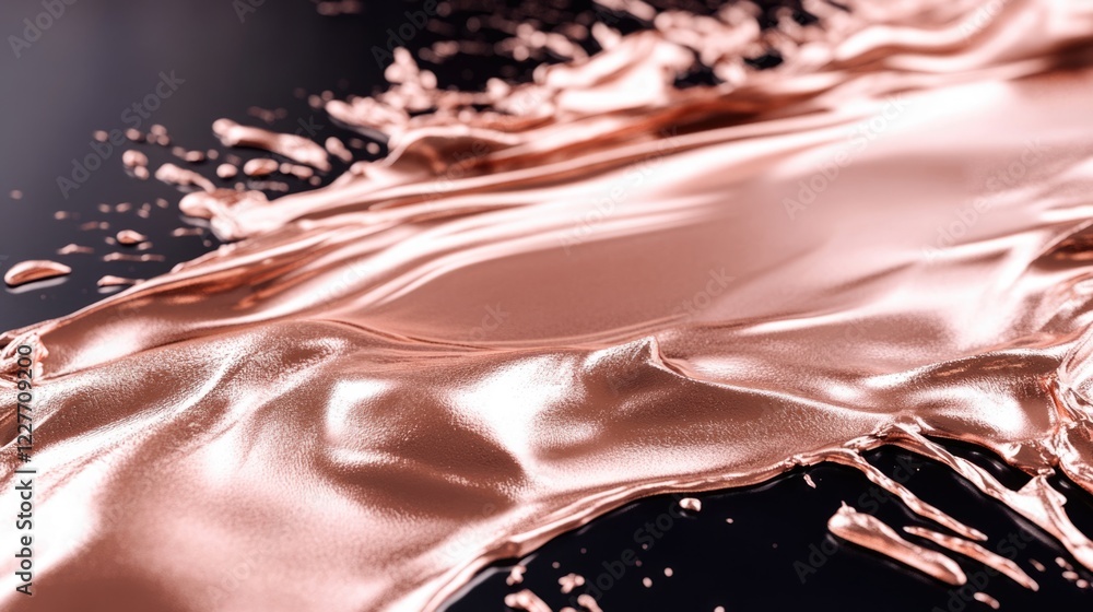 Poster rose gold metallic paint flowing over a smooth surface showcasing texture and shine in artistic desi