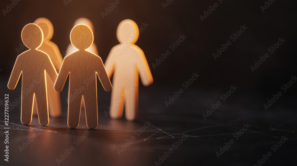 Poster a group of glowing paper figures stands together against a dark background, symbolizing unity and co
