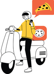 Flat Illustration Pizza Stall with Delivery Driver