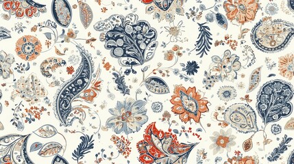 Elegant Floral Pattern with Paisley Design on Light Background