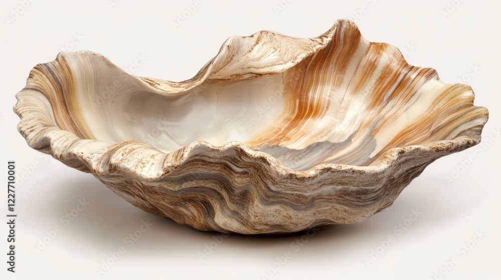 Poster elegant beige and brown realistic clam shell with textured curves and natural patterns