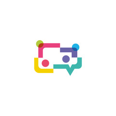 community of people logo with chat icon in colorful overlapping concept design style