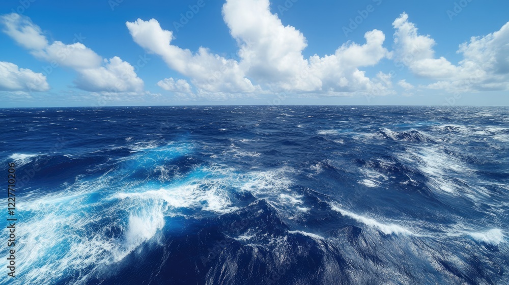Poster vibrant ocean surface close-up with dramatic clouds and waves ideal for adding text or marketing con