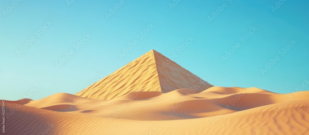 Aufkleber Majestic pyramid under sunset skies with serene sand dunes creating ample empty space for text and design elements in the foreground