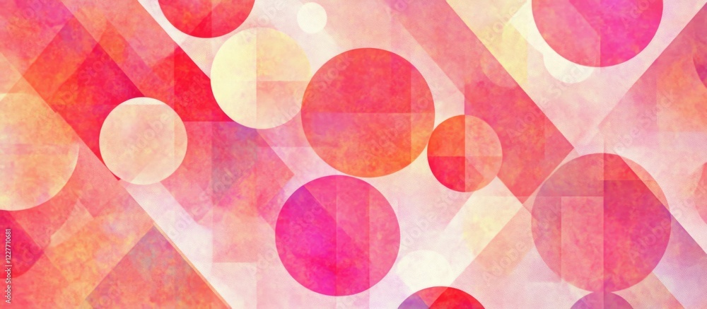 Poster bright geometric background with pink circles diamonds and triangles providing ample copyspace for t