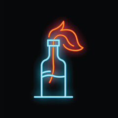 Neon sign representing a molotov cocktail burning, a perfect illustration for protest and revolution