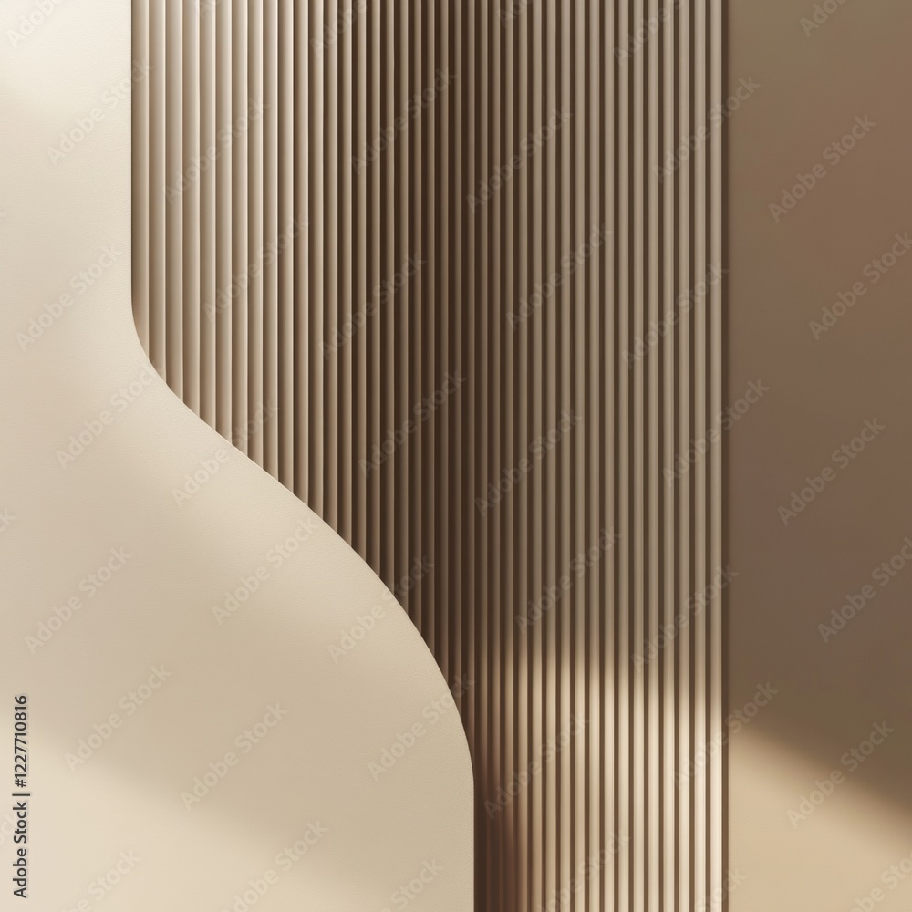 Fototapete curved beige wall design with vertical lines creating an elegant modern aesthetic. generative ai
