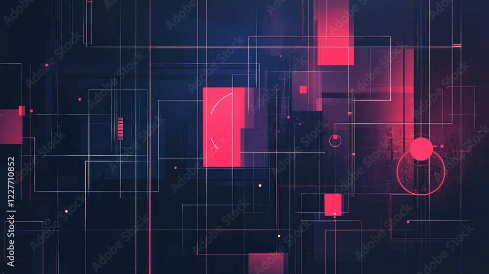 Poster sleek minimalist dark geometric abstract background with futuristic shapes and lines in red and blue