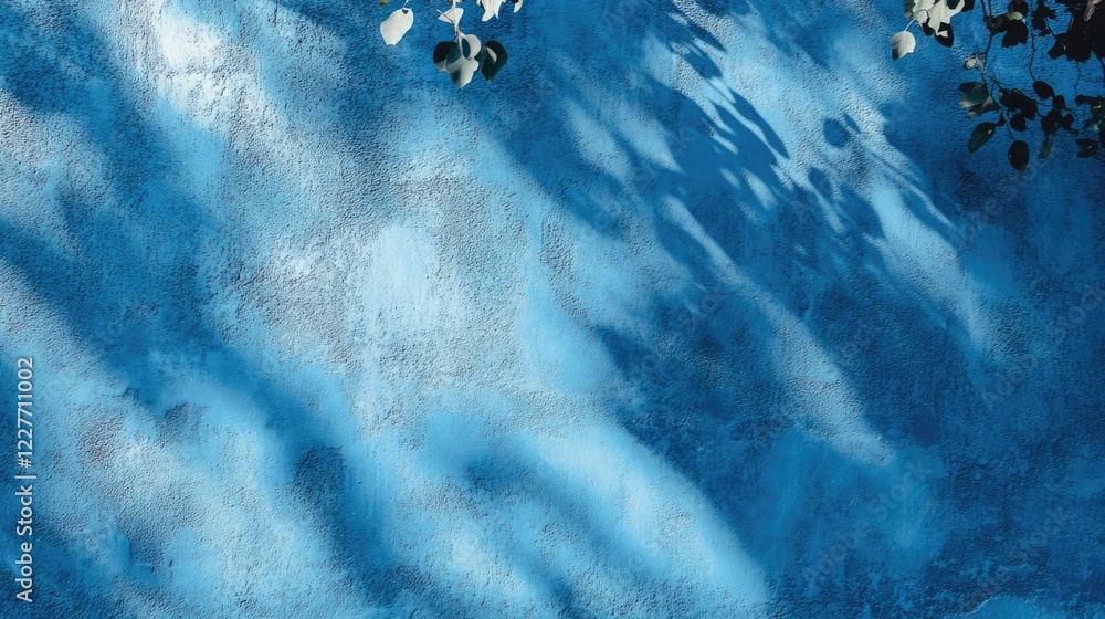 Aufkleber Blue Wall Texture with Shadows Creating an Artistic Play of Light and Contrast in a Serene Background Setting