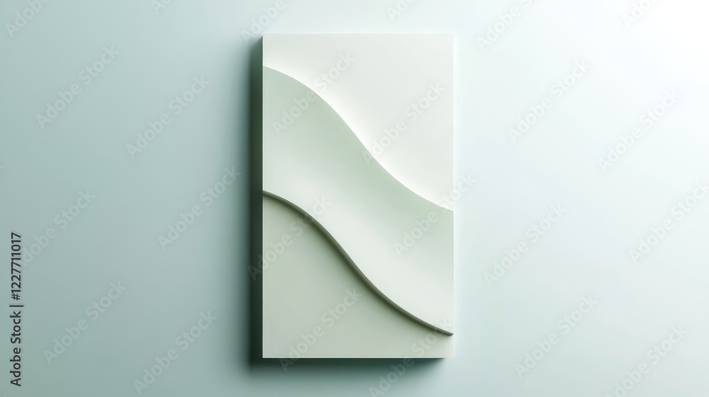 Poster modern minimalist white and soft green wall art featuring flowing geometric design on smooth backgro