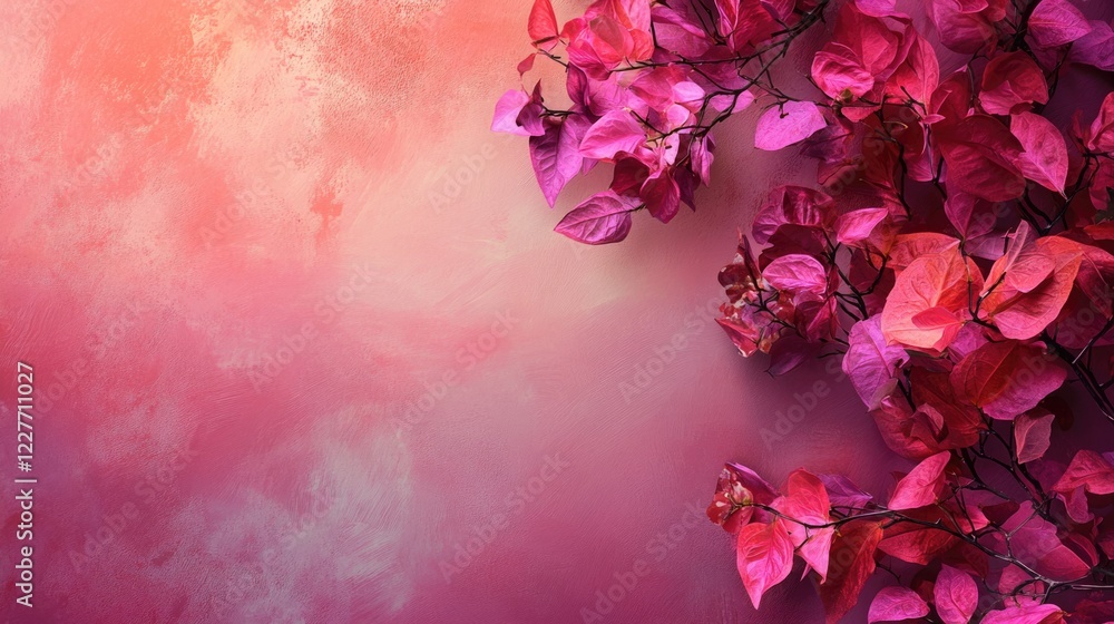 Poster vibrant bougainvillea blooms in warm evening light with soft background copy space for text or desig