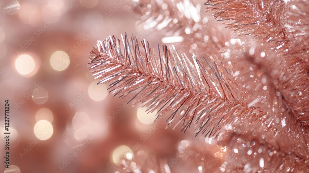 Poster rose gold christmas tree branch sparkling against a softly blurred background of festive lights crea