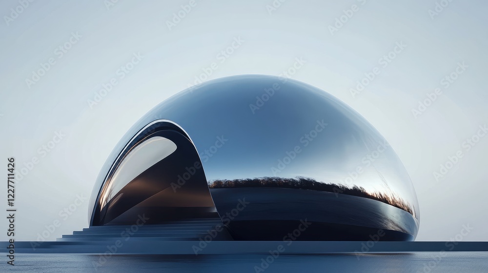 Aufkleber Modern Architectural Structure with Reflective Metallic Surface Against a Soft Background