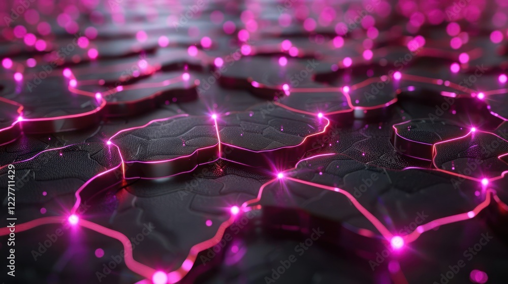 Poster abstract close-up of illuminated, textured surface with glowing pink lines and dark background