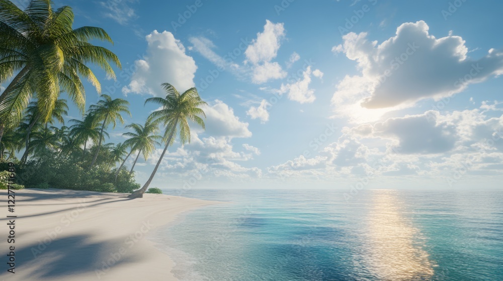 Aufkleber tranquil beach scene with palm trees and peaceful waters creating the perfect idyllic vacation escap
