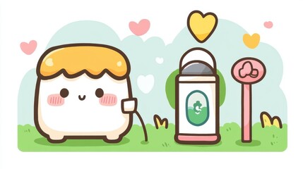 Modern White Electric Car Charging at Station with Playful Cartoon Elements