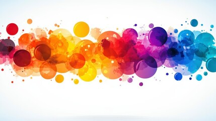 Vibrant watercolor circles in rainbow hues on a white background. Abstract colorful design with varying sizes and transparency of the circles. Ideal