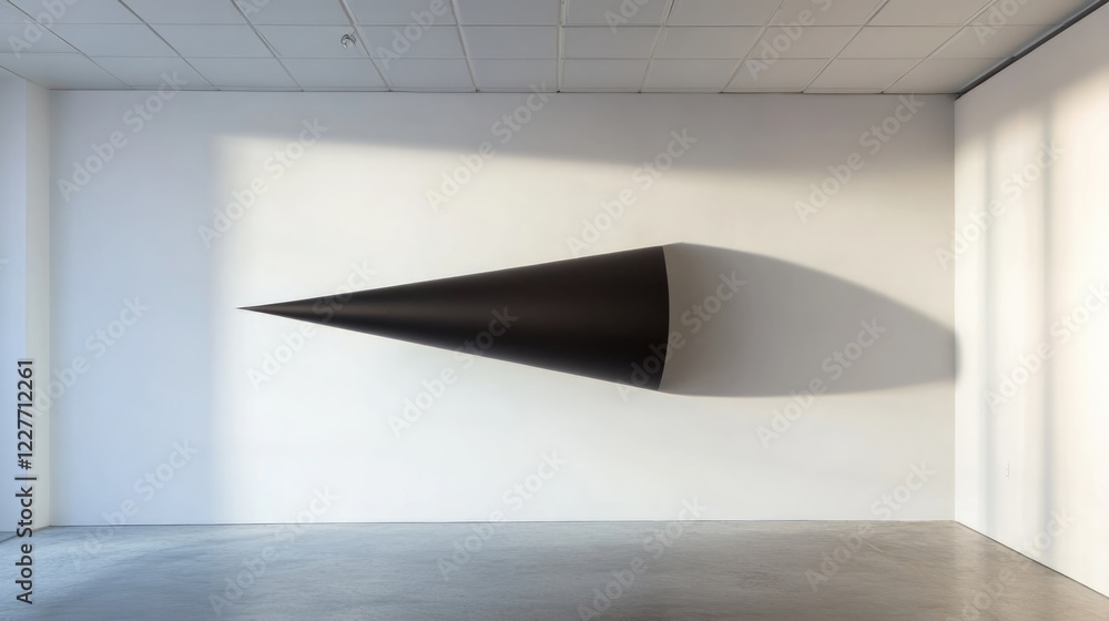 Poster abstract cone shadow on white canvas in minimalist gallery interior design