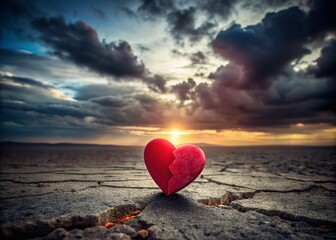 Fototapeta premium Broken Heart, Dark Background, Selective Focus - Sadness, Loneliness, Despair, Grief, Loss Landscape Photography