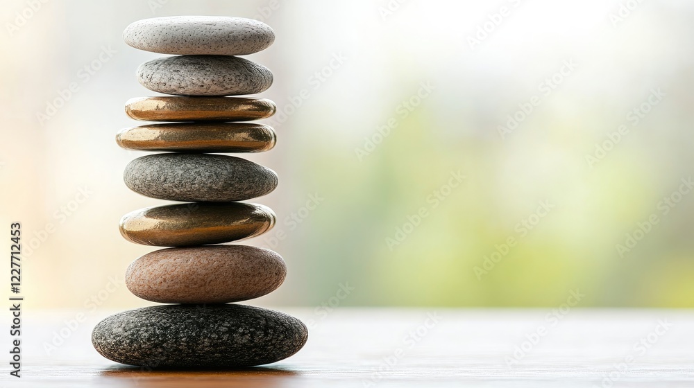 Aufkleber balanced stone tower symbolizing stability and serenity in nature with soft focusing background for 