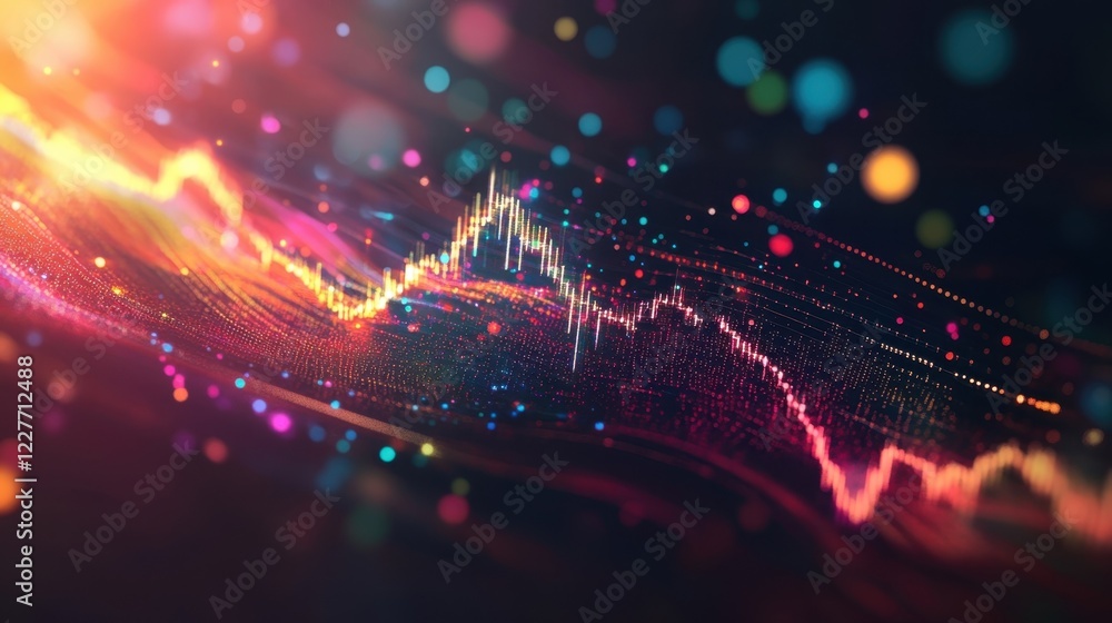 Aufkleber colorful financial chart fluctuates on a dynamic particle background, representing market volatility